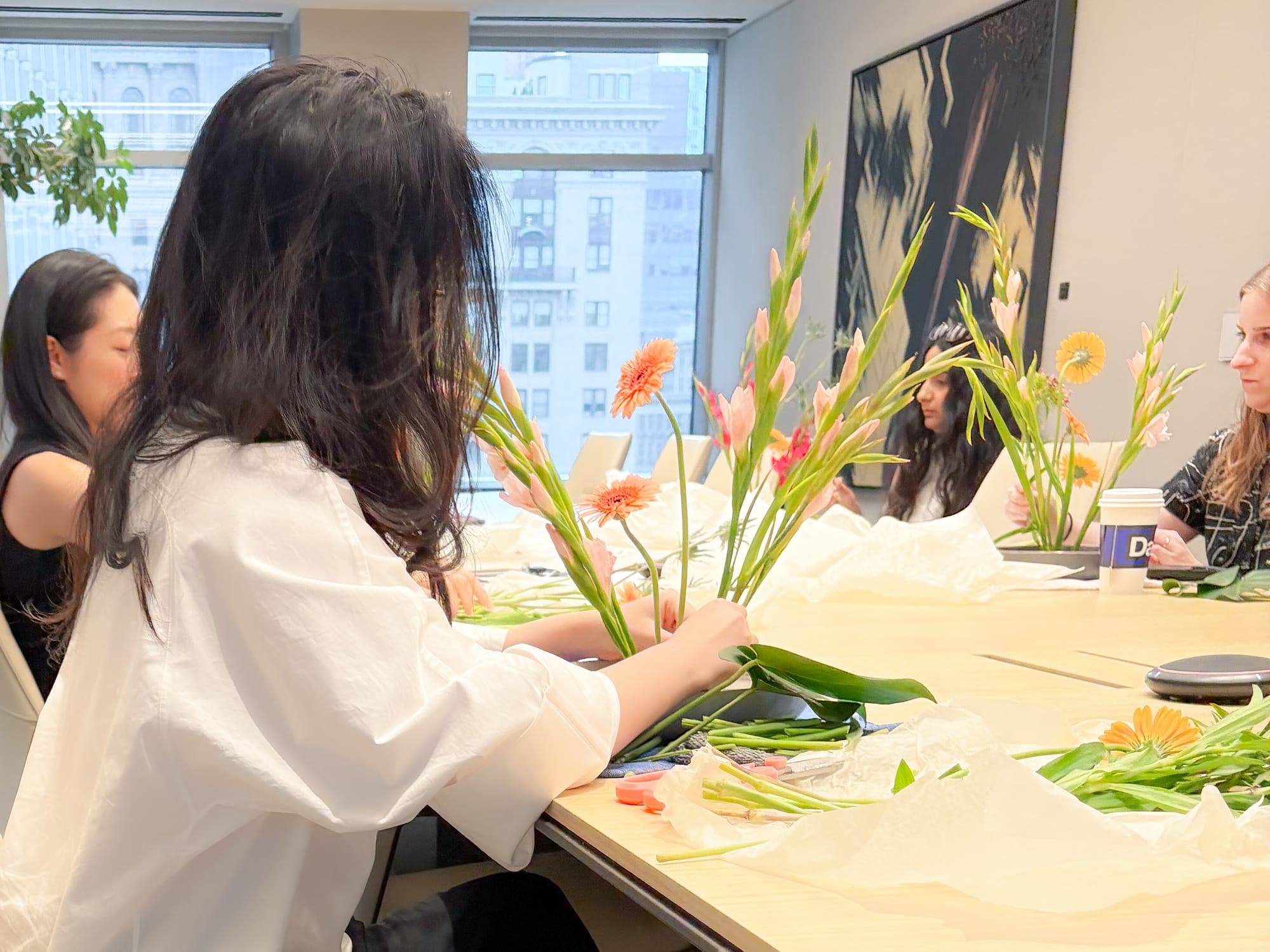 HanaYou corporate team ikebana workshop for 7 in NYC