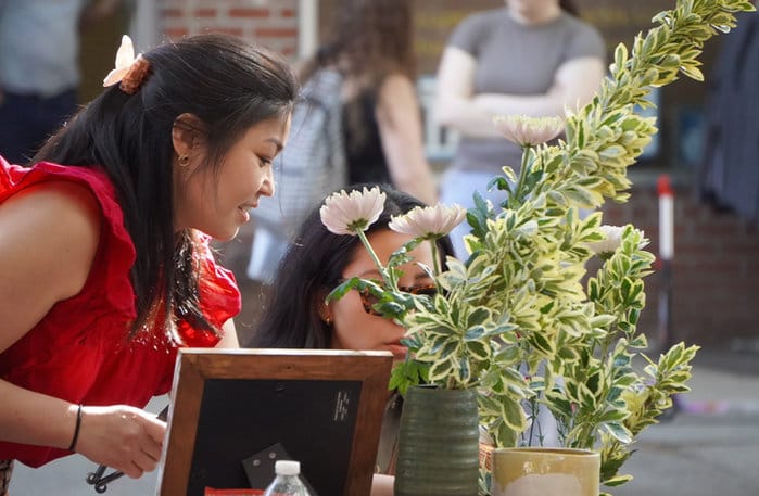 A HanaYou Ikebana lesson on Astoria's 31st Ave Open Street